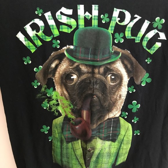Lucky Irish Pug Women's T Shirt Size Medium Black Saint Patrick's Day Dog - Picture 10 of 10